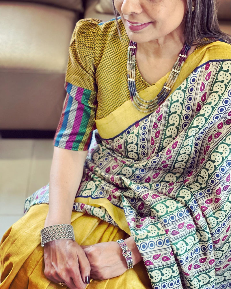 EE-V06847 Yellow Tussar Saree
