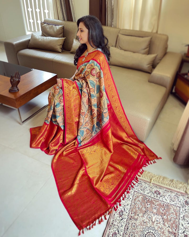 EE-W05047 Kalamkari Kanchi Silk