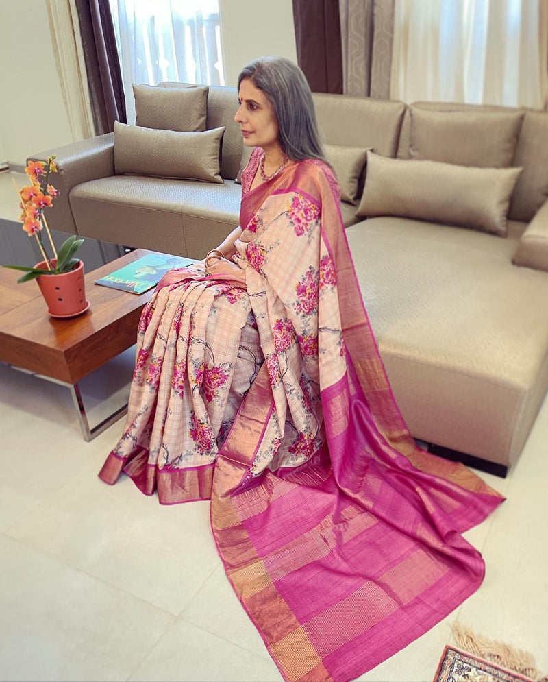 EE-V13683 Floral Tussar Saree
