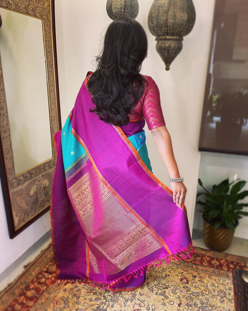 EE-W01997 Turquoise Kanchi Sari