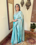 EE-W03852 Blue Silver Tissue Chanderi
