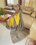 EE-W00779 Yellow Tussar Cutwork