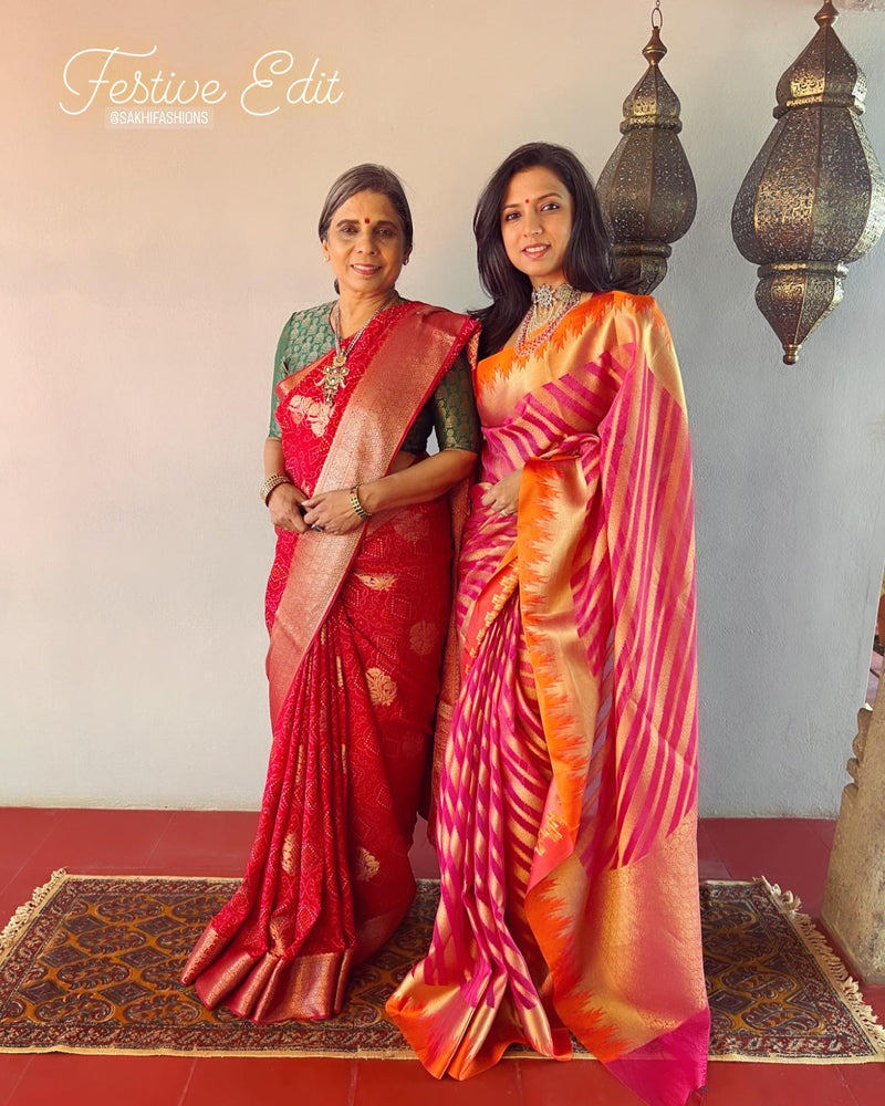 EE-V16366 Red Banarsi Kora Sari