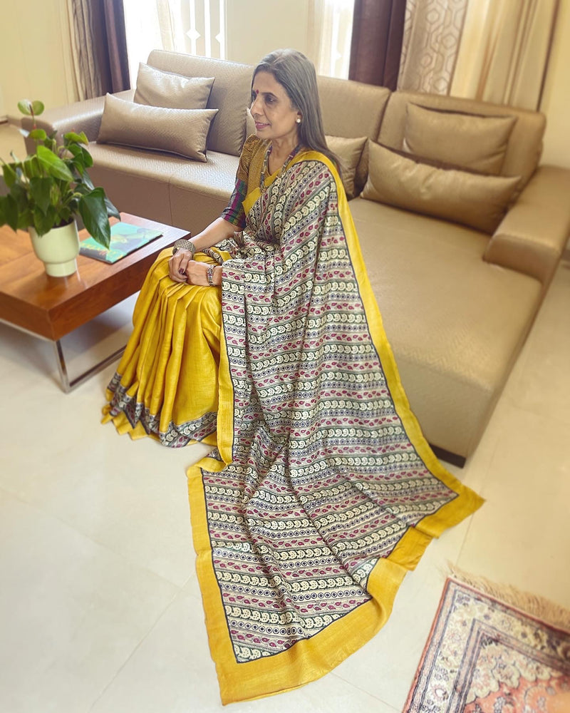 EE-V06847 Yellow Tussar Saree