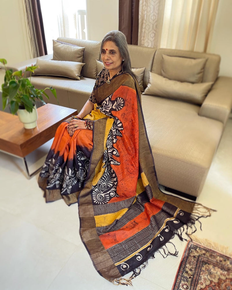 EE-W00818 Batik Bapta Tussar Sari