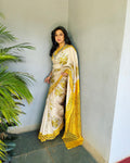 EE-V18666 Yellow Tussar Cutwork Sari