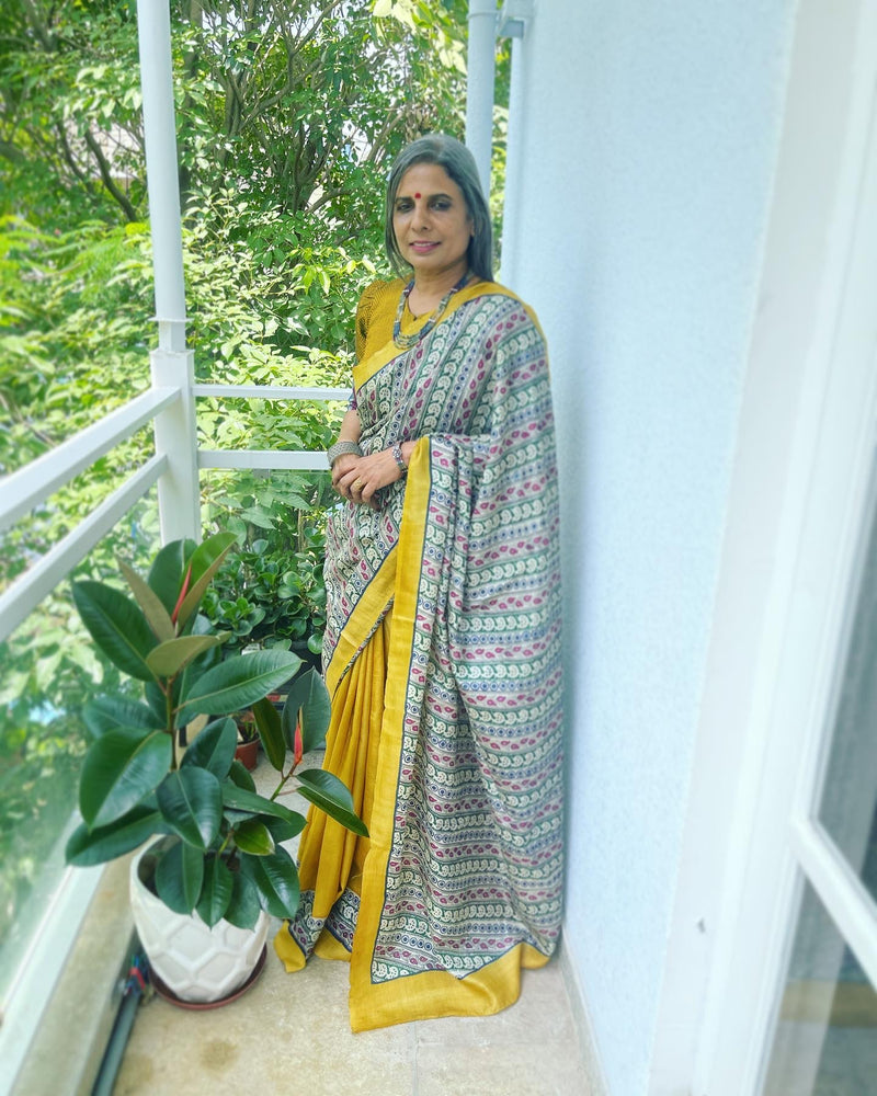 EE-V06847 Yellow Tussar Saree