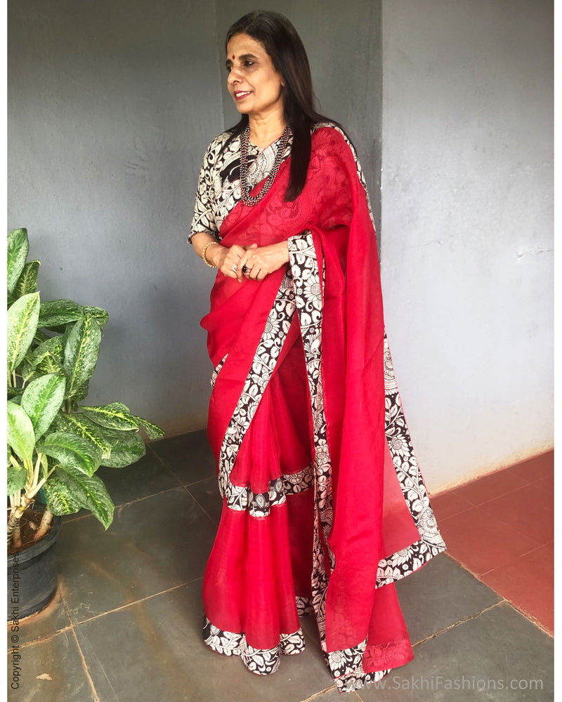 EE-S26151 Red Organza Kalam Sari