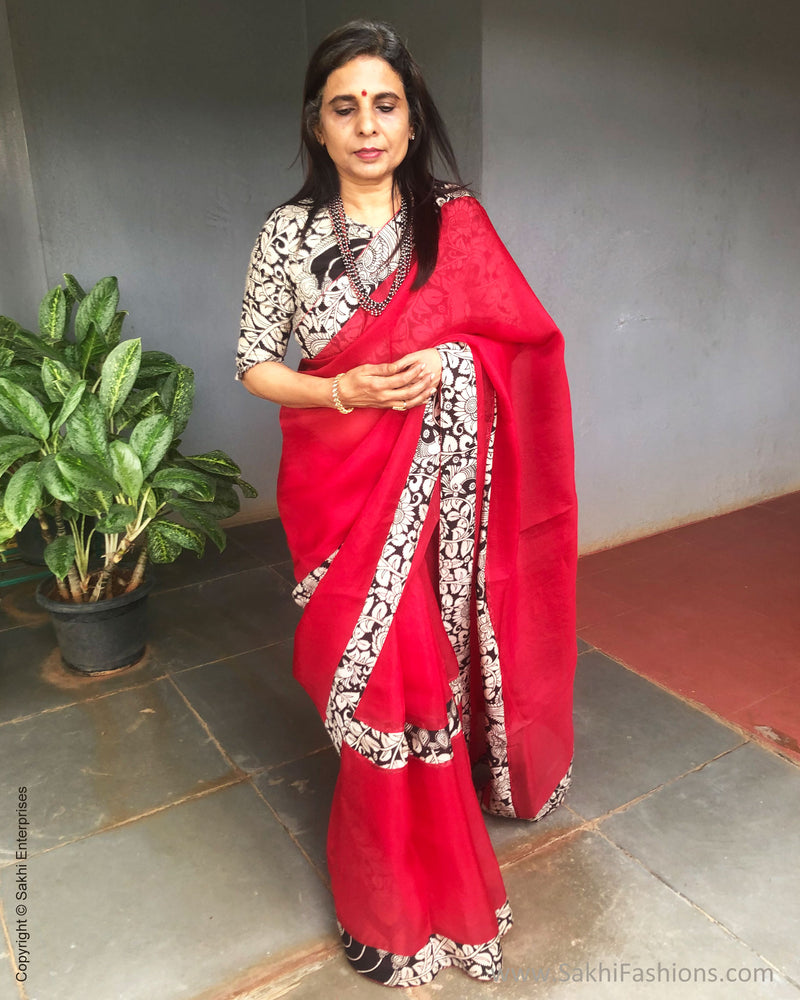 EE-S26151 Red Organza Kalam Sari