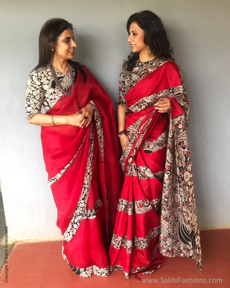 EE-S26151 Red Organza Kalam Sari