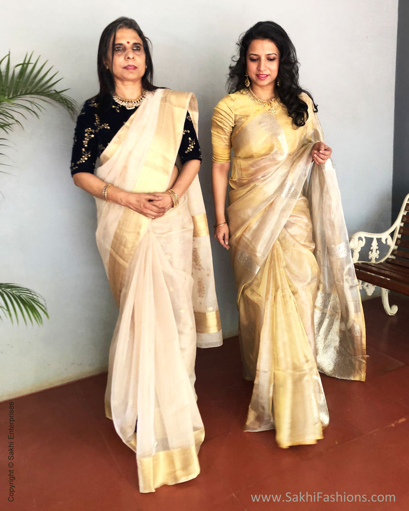 Kerala Tissue Saree With Silk Blouse in Custom Color - Etsy Finland