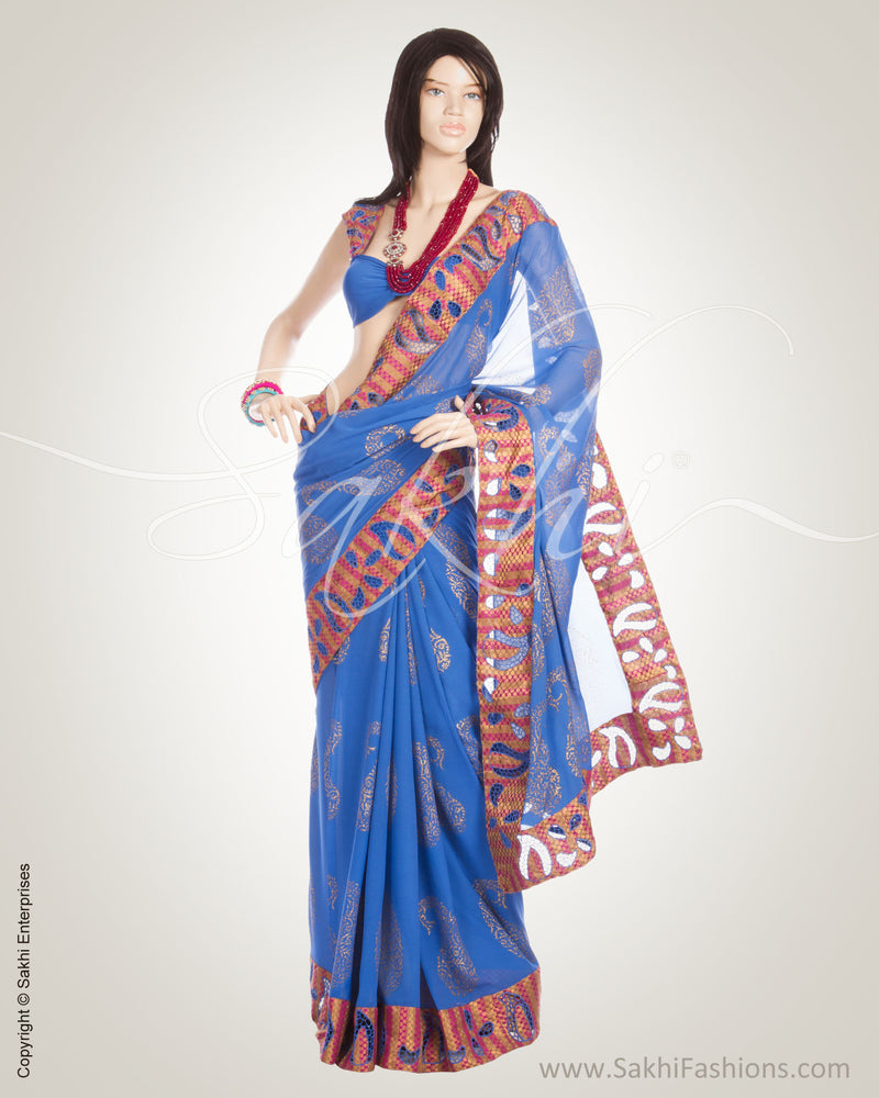 MSM-199 Blue & Multi Pure Georgette Silk Saree