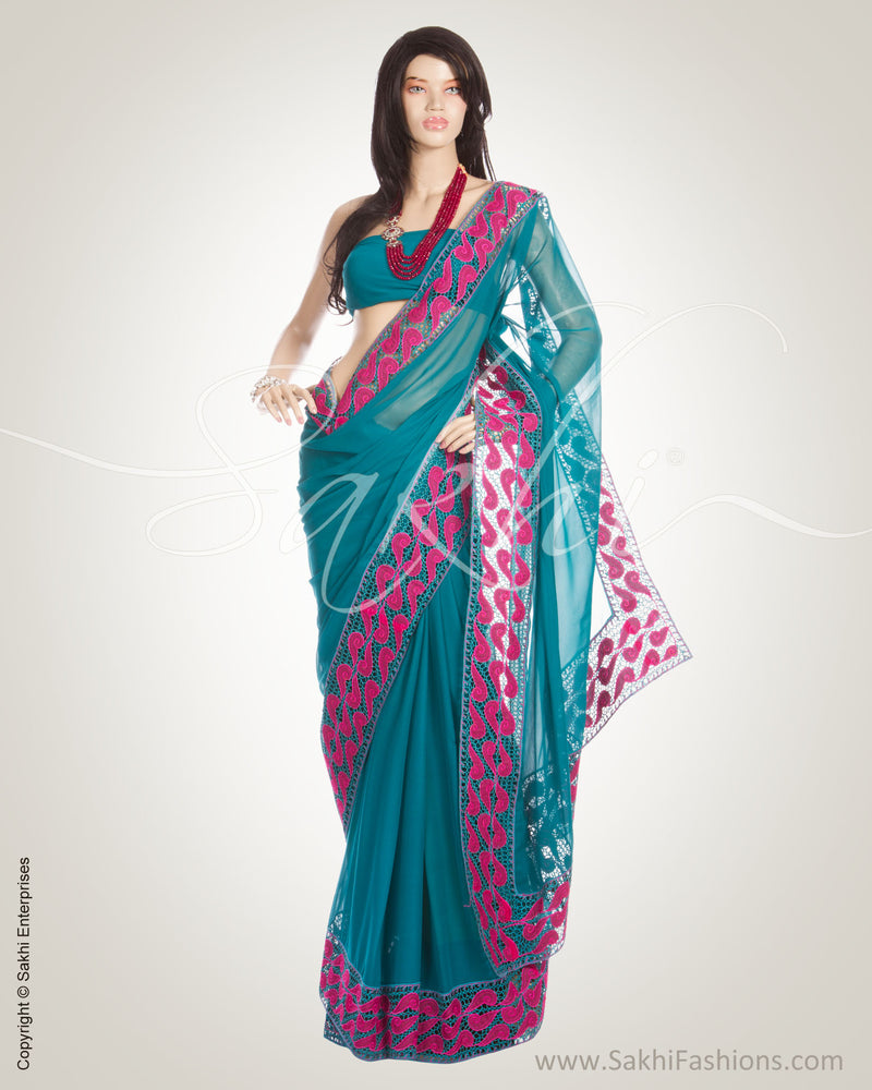 MSM-28829 Blue & Pink Pure Georgette Saree