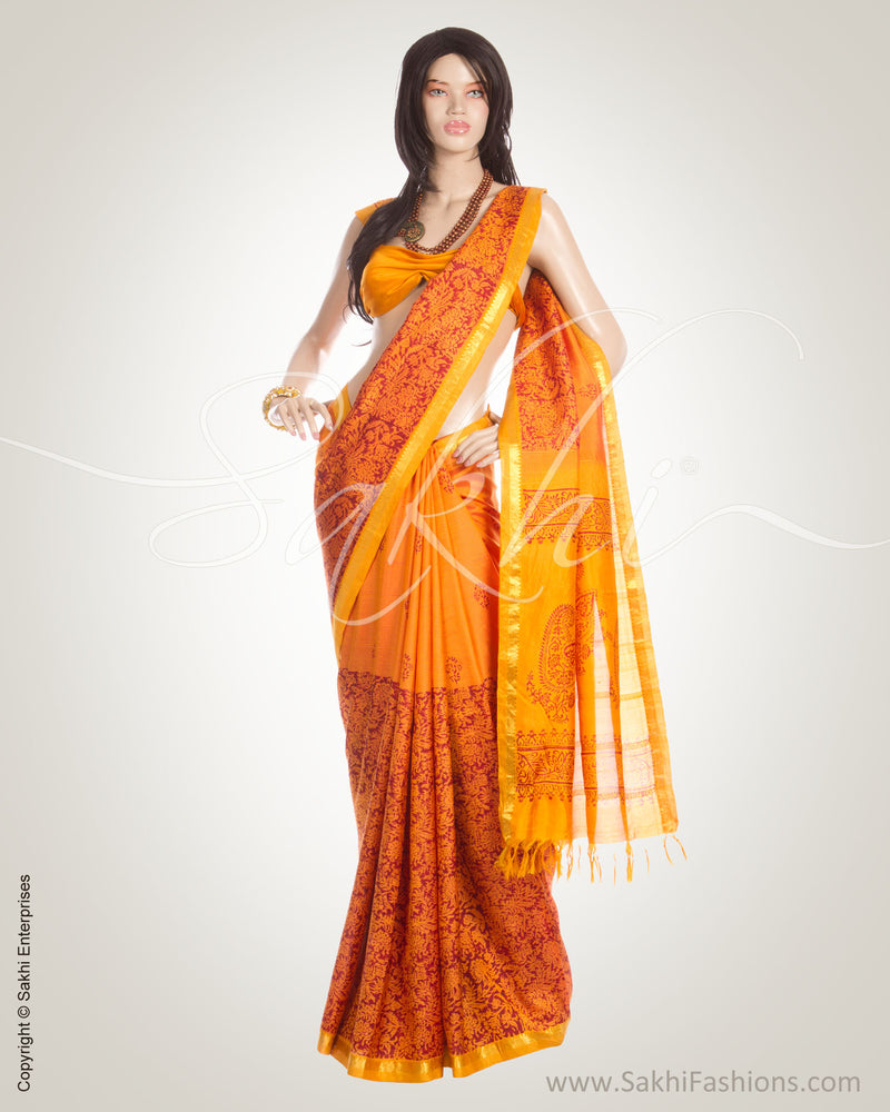 MSN-10554 - Mustard & Red Pure Silk Saree