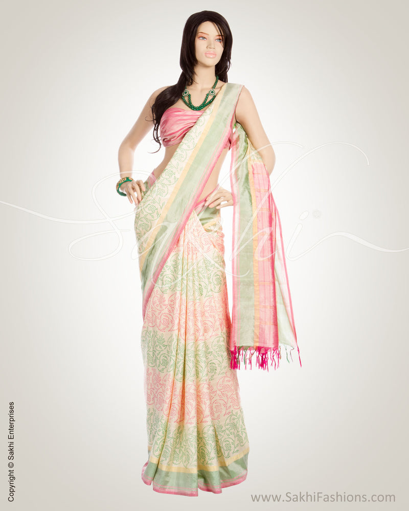 MSN-12959 - Cream & Multi Pure Silk Saree