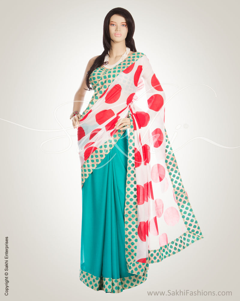 MSN-13245 Green & Orange Pure Chiffon Silk Saree