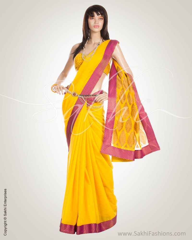 MSN-1359 Yellow & Purple Cotton & Silk Saree