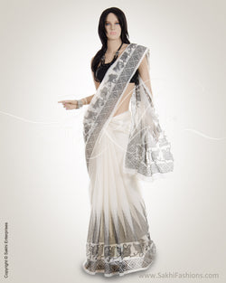 White & Black Super Net Saree