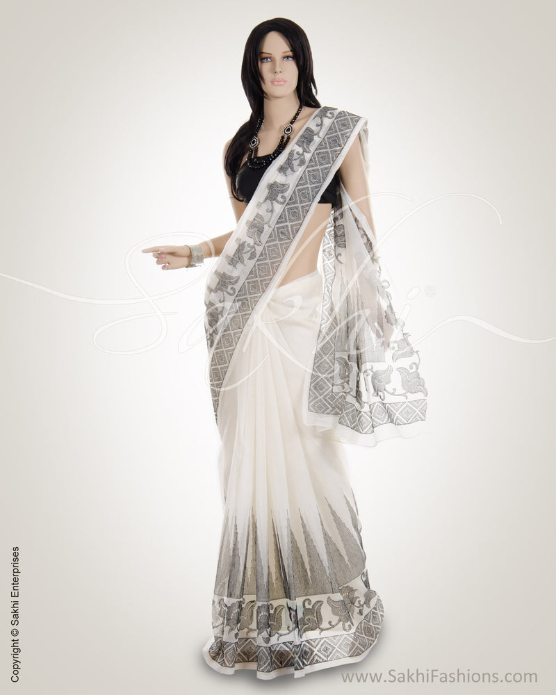 White & Black Super Net Saree