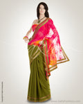 BGM-3197 Multi & Green Crepe and Georgette Saree