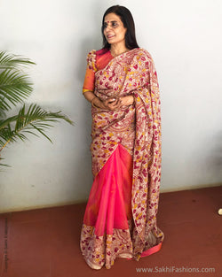 EE-S22766 Peach Organza Kalamkari