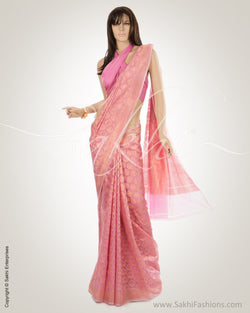 MSM-23628 - Pink & Gold Banarsi Cotton Saree
