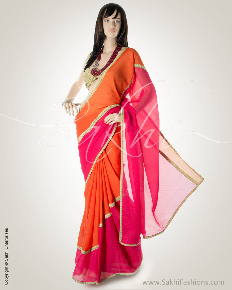 BGN-DE4 Pink & Orange Faux Matka Saree