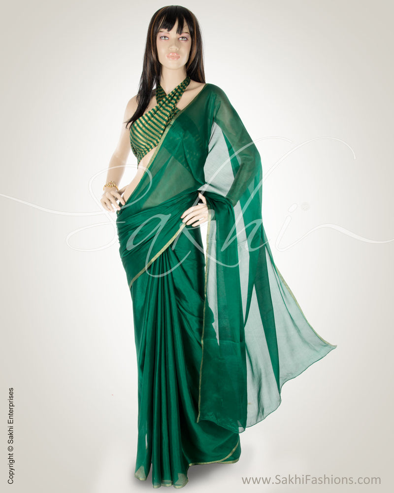BGN-DF4 Green & Gold Pure Chiffon Saree