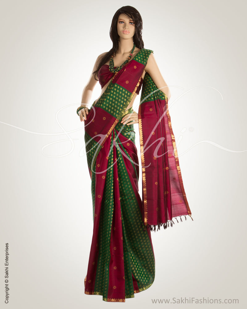 MSN-1205 - Maroon & Green Pure Kanchi Silk Saree