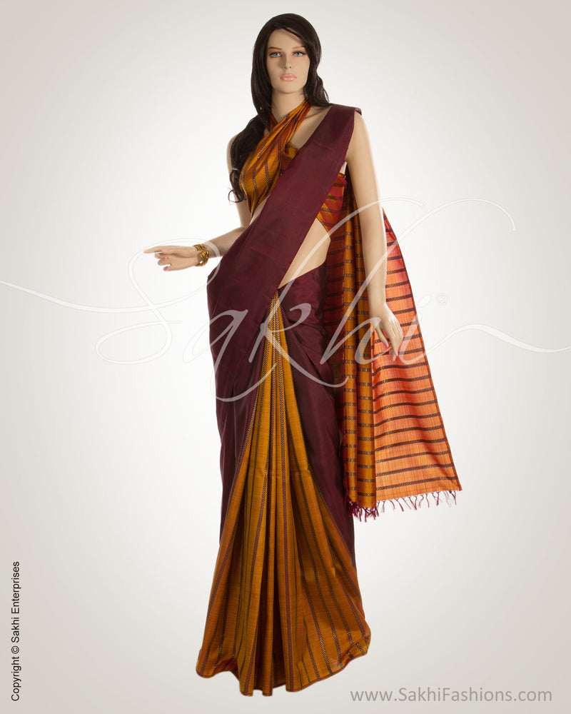 MSN-1230 - Mustard & Maroon Pure Kanchi Silk Saree