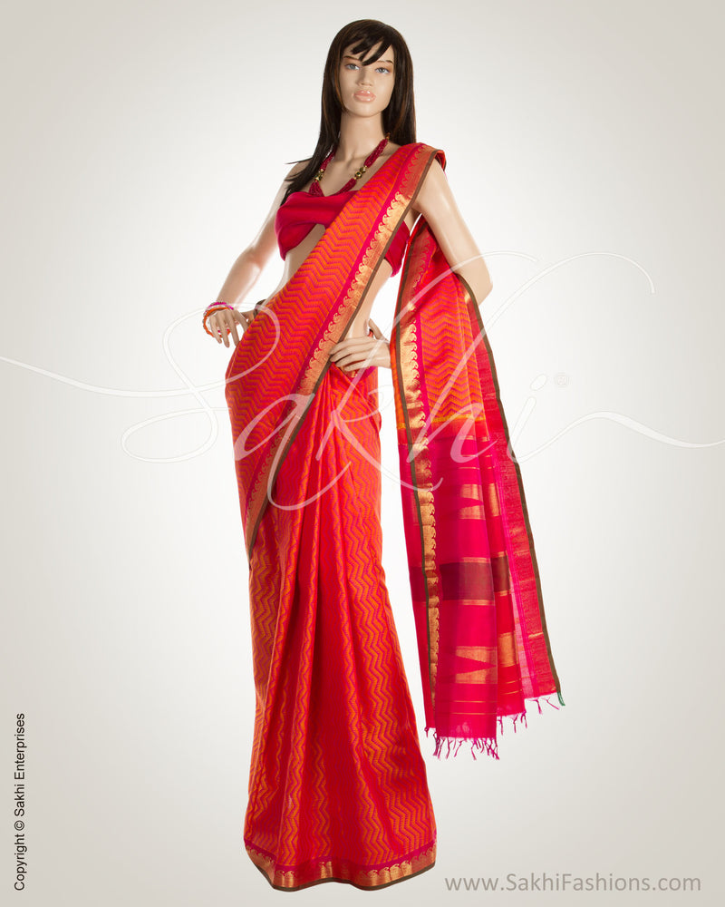 MSN-11847 Orange & Multi Colour Pure Kanchi Silk Saree