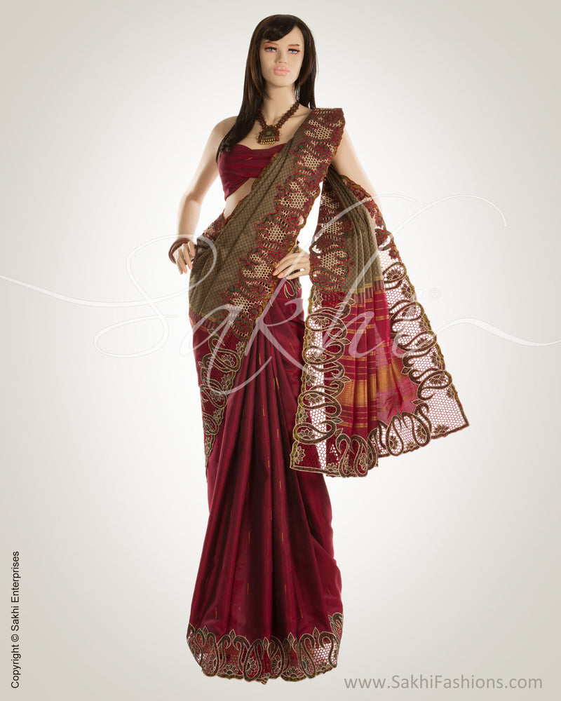 MSN-14773 Maroon & Grey Pure Kanchi Silk Saree