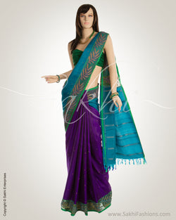 MSM-19101 - Blue & Green Pure Kanchi Silk Saree