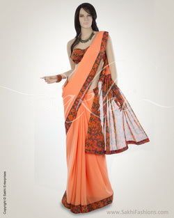 MSM-25289 - Peach & Multi Faux Georgette Saree