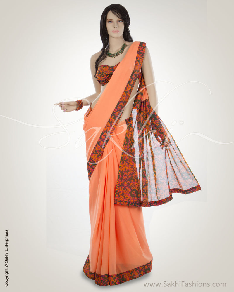 MSM-25289 - Peach & Multi Faux Georgette Saree