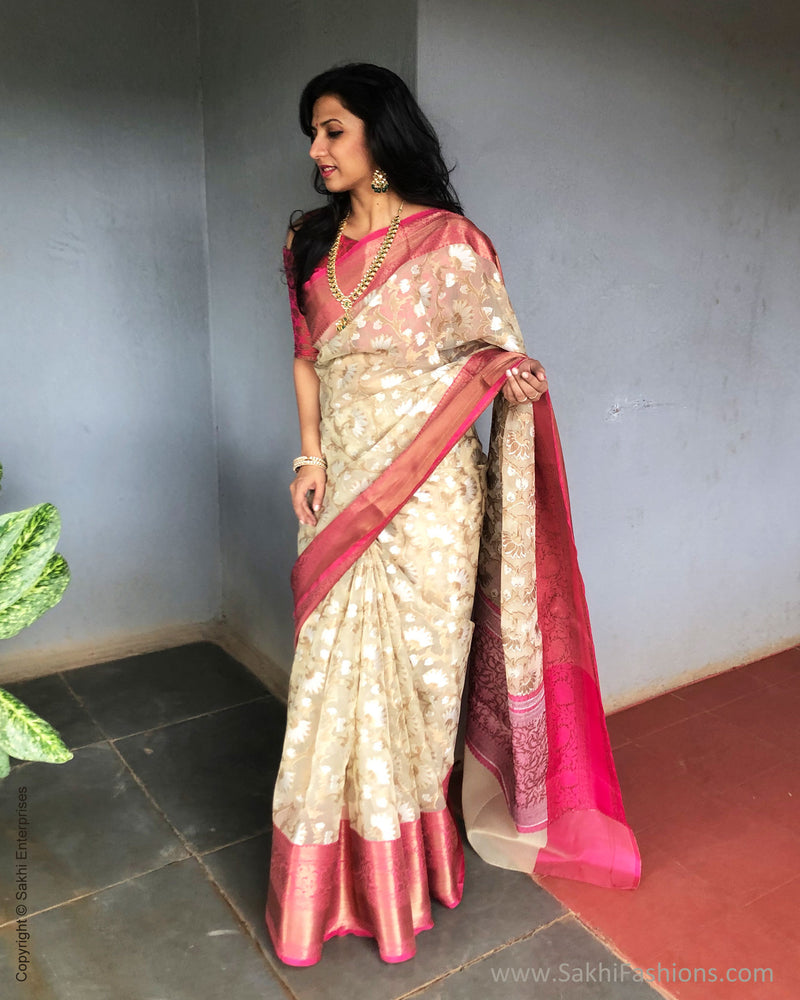 EE-S26028 Cream Kora Banarsi