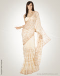 MSN-1640 - Cream & Gold Pure Georgette Saree