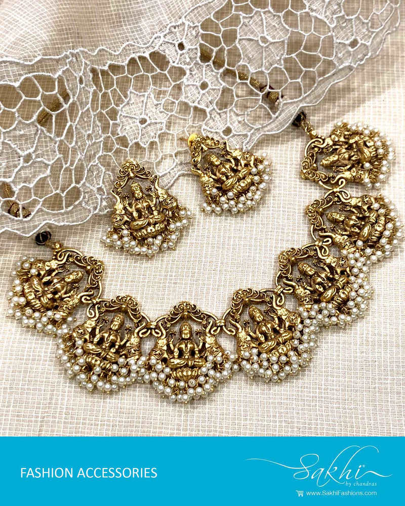 AJDS-22939 - Gold  Mix Metal Necklace & Earring