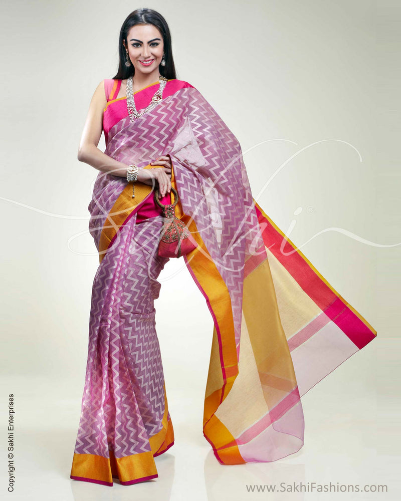SR-0347 Lavendar & Yellow Kora Silk Saree