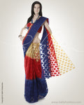 BGN-DD2 Blue & Red Faux Net Saree