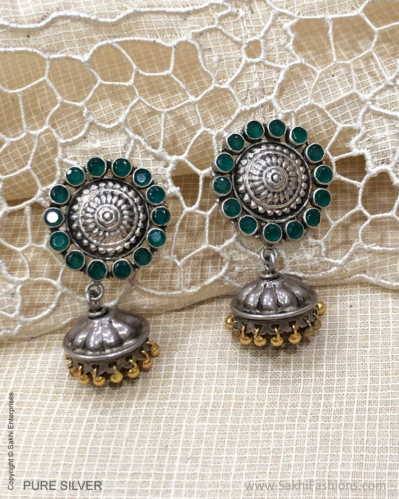 ASDS-24155 Silver Earring With Green Stone