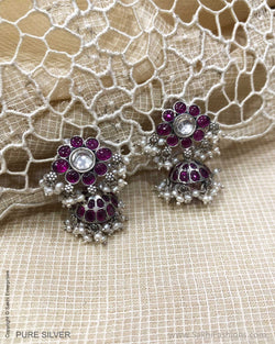 ASDS-24156 Silver Earring With Maroon Stone