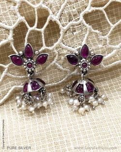 ASDS-24166 Silver Earring With Maroon Stone
