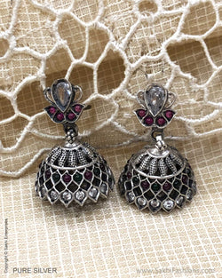 ASDS-24170 Silver Earring With Maroon Stone