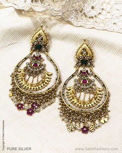 ASDS-24681 - Pure Silver With Gold Plated Mutli Stone Earrings