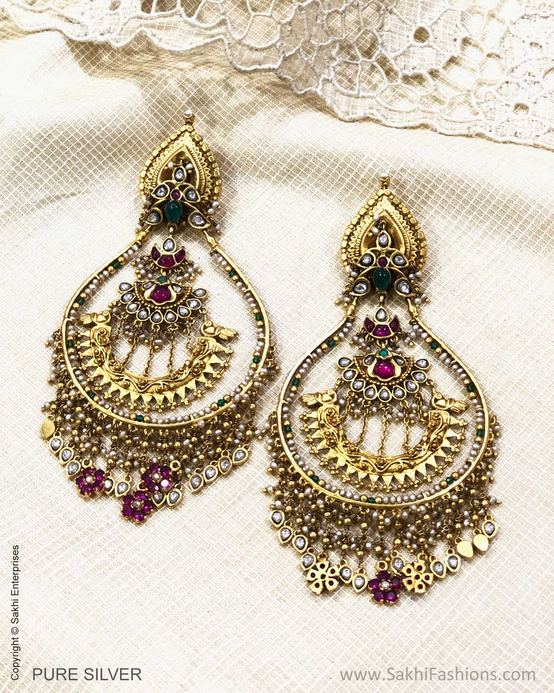 ASDS-24681 - Pure Silver With Gold Plated Mutli Stone Earrings
