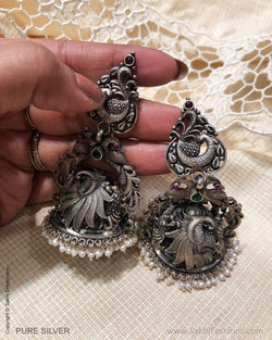 ASDS-24683 - Pure Silver With Pearl Kundan Jumka Earrings