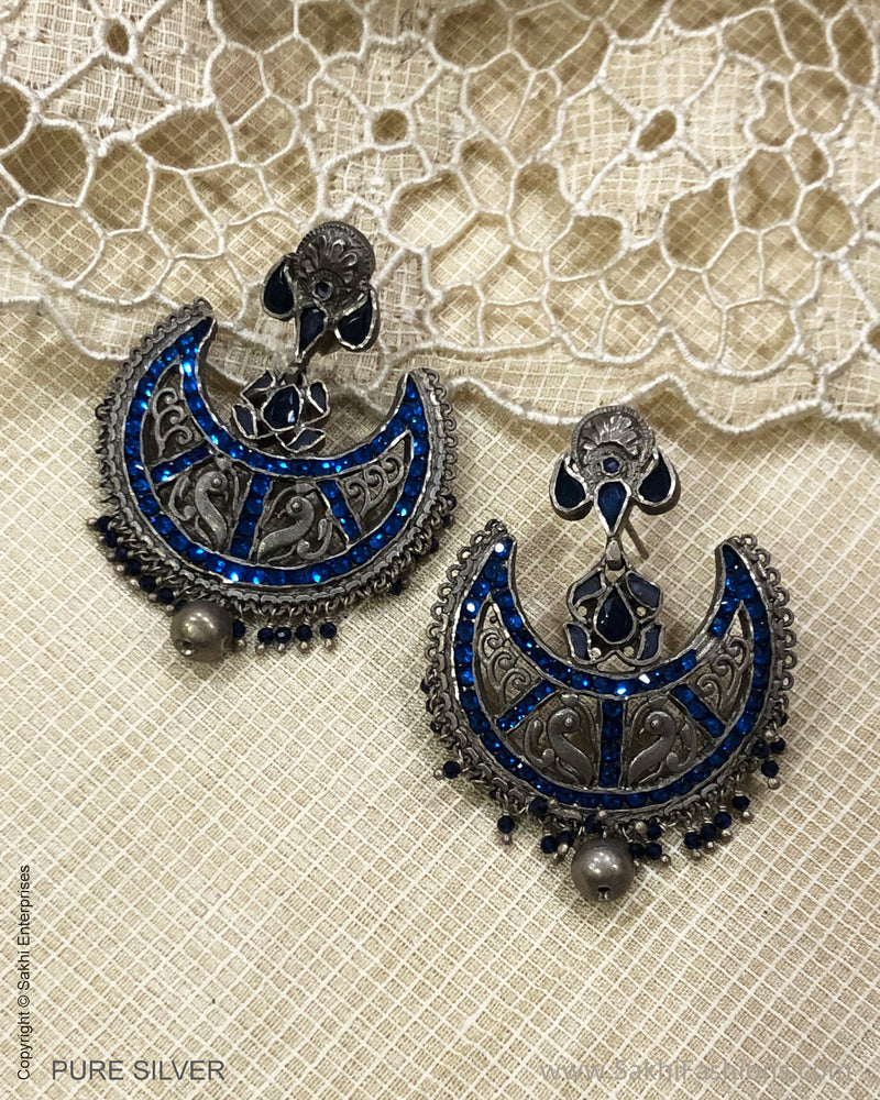 ASDS-24685 - Pure Silver With Blue Stone Earrings