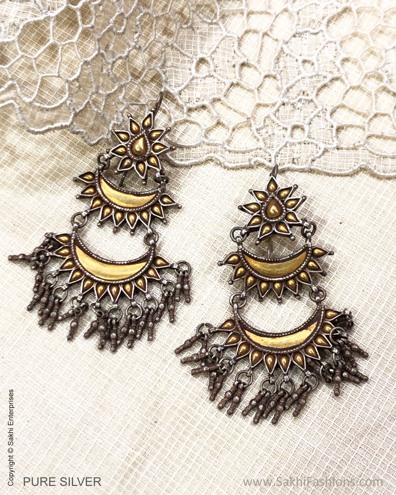 ASDS-24691 - Pure Silver With Gold Plated  Kundan Hook Earring