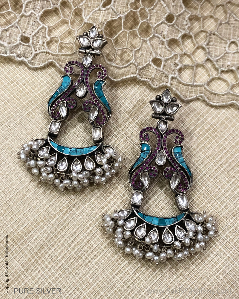 ASDS-24698 - Pure Silver With Pearl & Multi Color Stone Earring